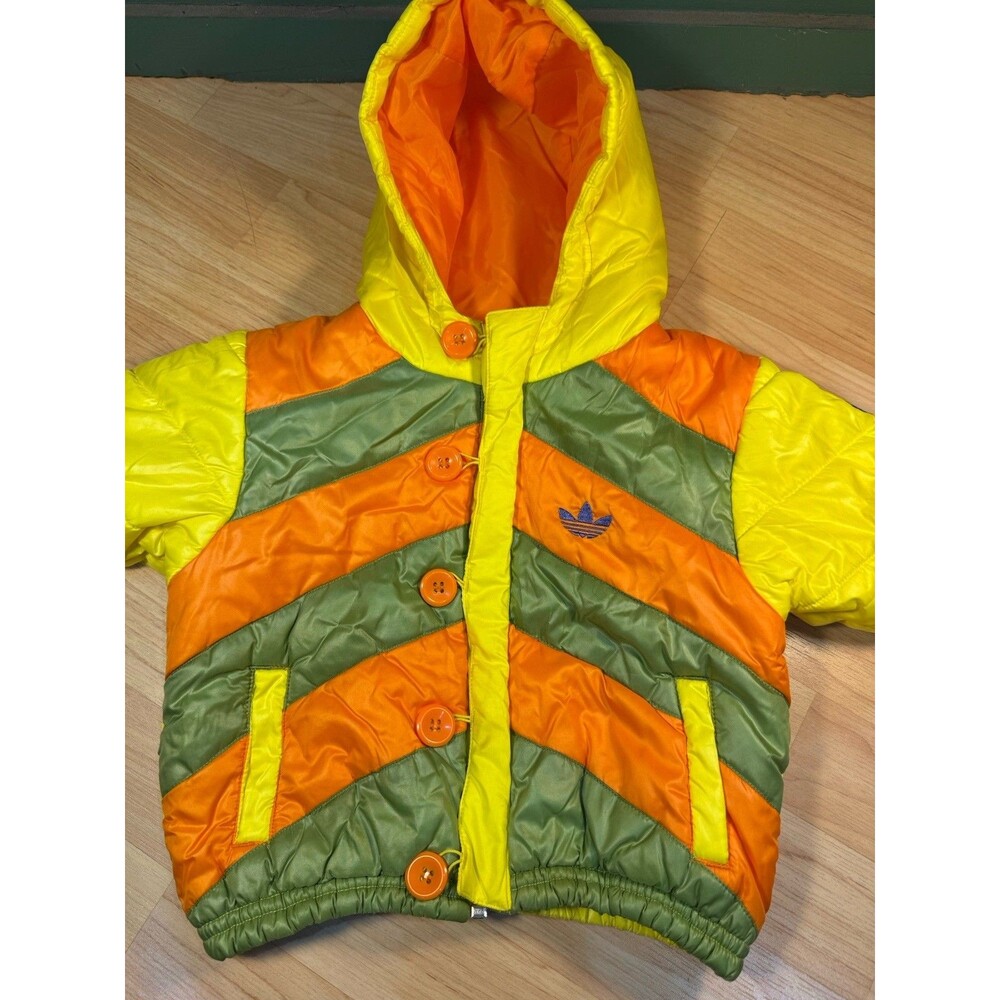 Adidas Originals Baby 9M Puffer Jacket Hooded Yellow Green Orange Retro 2006